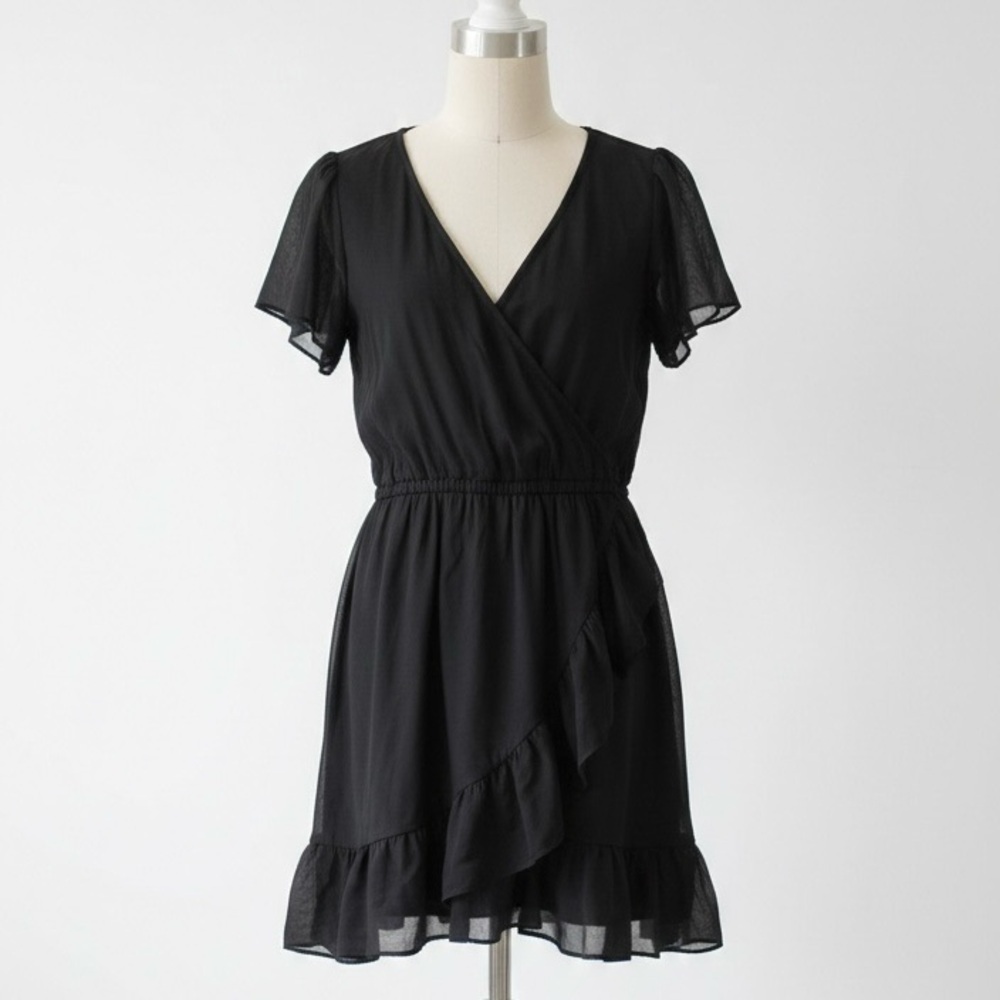 Abercrombie & Fitch| Black Flounced Sleeve Ruffled A-Line Skirt Mini-Dress Sz XS